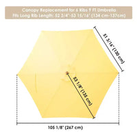 Yescom Toile de rechange pour parasol d'extérieur 9 pi avec 6 baleines, parasol de marché pour table, housse pare-soleil pour jardin, plage et balcon, jaune crème