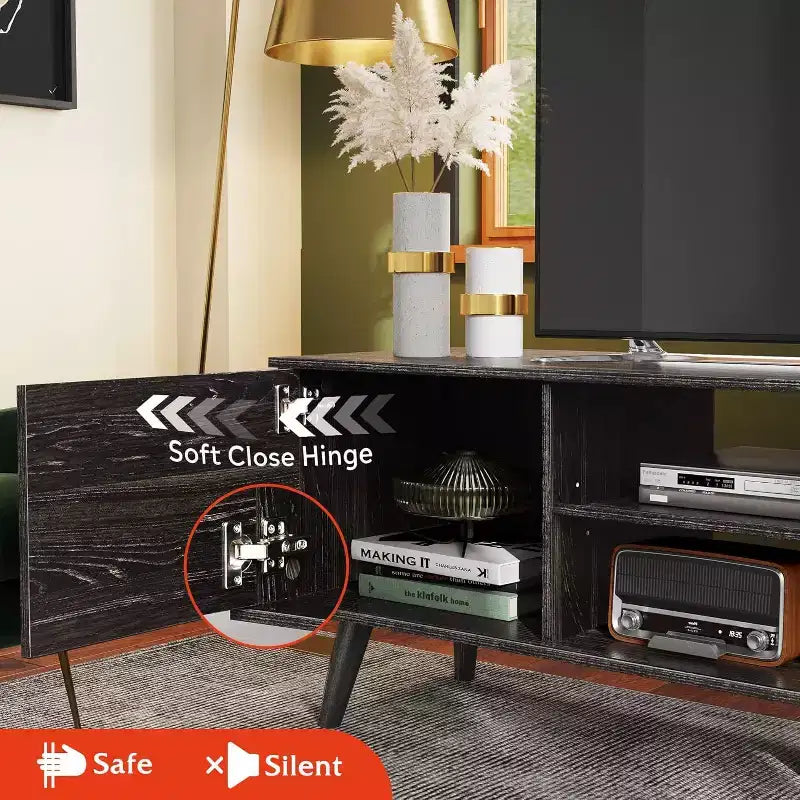 DEXYLLO meuble TV pour téléviseurs 55 60 pouces, centre de divertissement bohème avec armoires de rangement, console TV pour décoration de salon