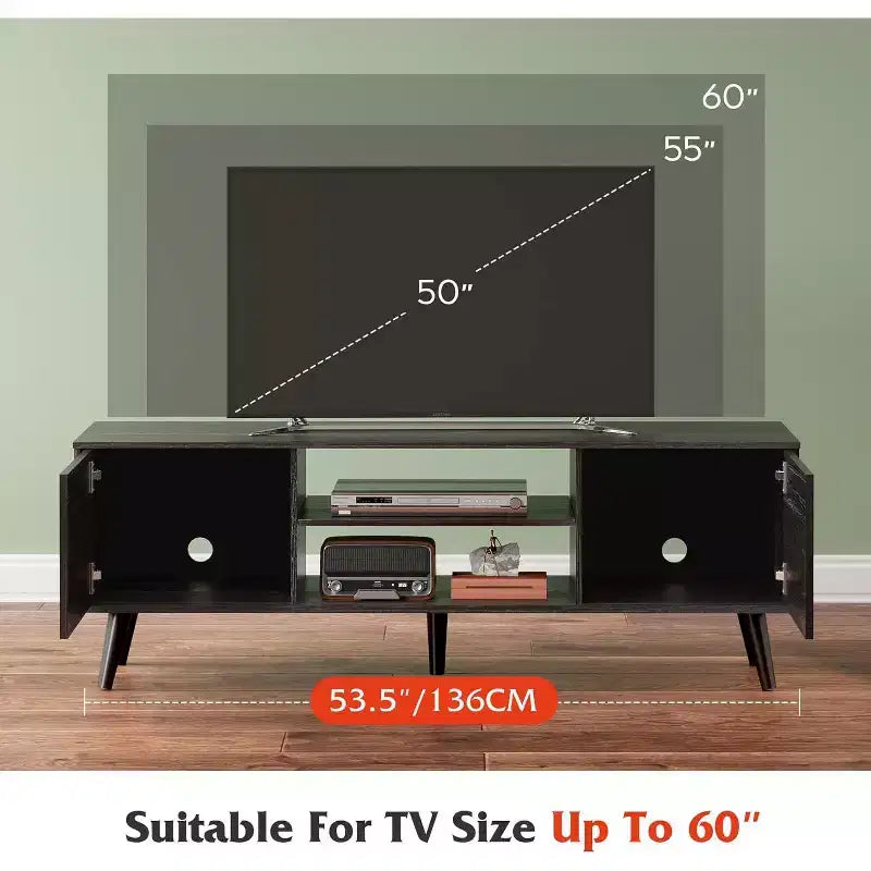 DEXYLLO meuble TV pour téléviseurs 55 60 pouces, centre de divertissement bohème avec armoires de rangement, console TV pour décoration de salon