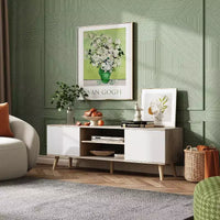 DEXYLLO meuble TV pour téléviseurs 55 60 pouces, centre de divertissement bohème avec armoires de rangement, console TV pour décoration de salon