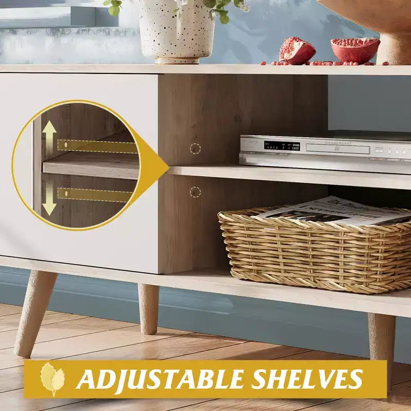 DEXYLLO meuble TV pour téléviseurs 55 60 pouces, centre de divertissement bohème avec armoires de rangement, console TV pour décoration de salon