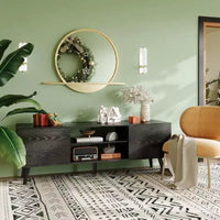 DEXYLLO meuble TV pour téléviseurs 55 60 pouces, centre de divertissement bohème avec armoires de rangement, console TV pour décoration de salon