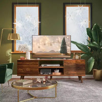 DEXYLLO meuble TV pour téléviseurs 55 60 pouces, centre de divertissement bohème avec armoires de rangement, console TV pour décoration de salon