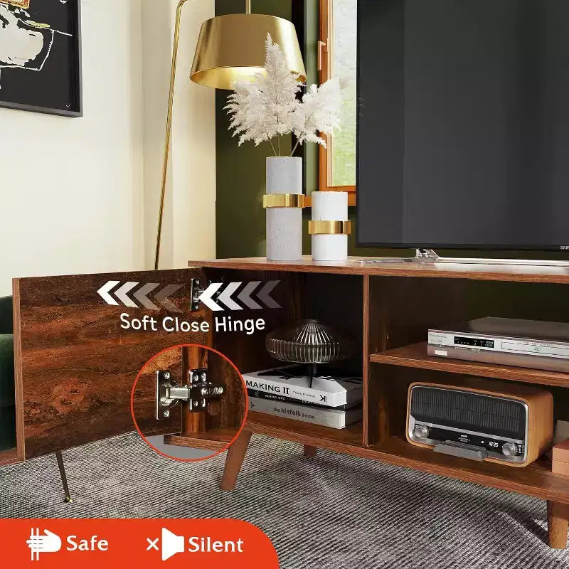 DEXYLLO meuble TV pour téléviseurs 55 60 pouces, centre de divertissement bohème avec armoires de rangement, console TV pour décoration de salon