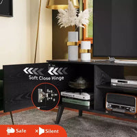 DEXYLLO meuble TV pour téléviseurs 55 60 pouces, centre de divertissement bohème avec armoires de rangement, console TV pour décoration de salon
