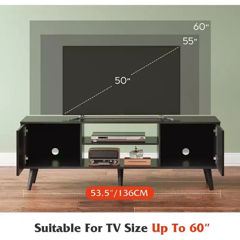 DEXYLLO meuble TV pour téléviseurs 55 60 pouces, centre de divertissement bohème avec armoires de rangement, console TV pour décoration de salon
