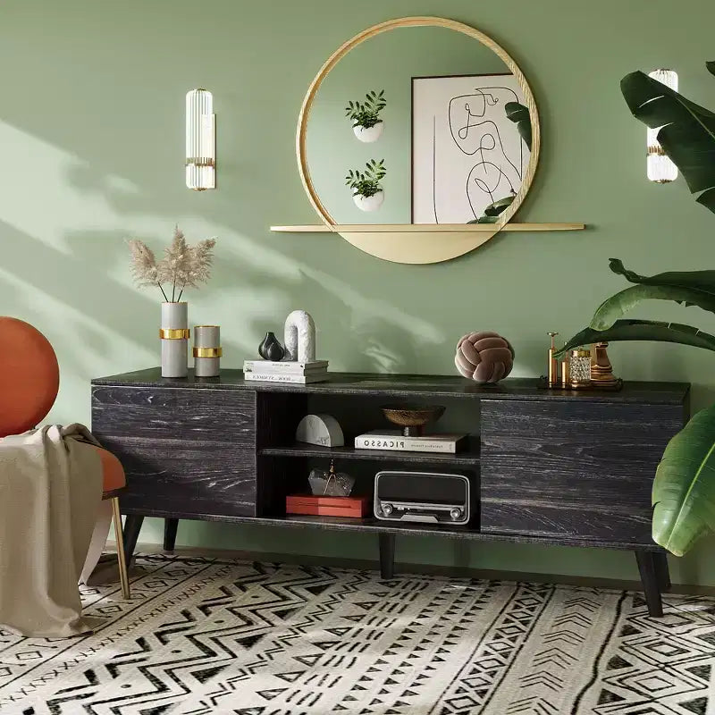 DEXYLLO meuble TV pour téléviseurs 55 60 pouces, centre de divertissement bohème avec armoires de rangement, console TV pour décoration de salon