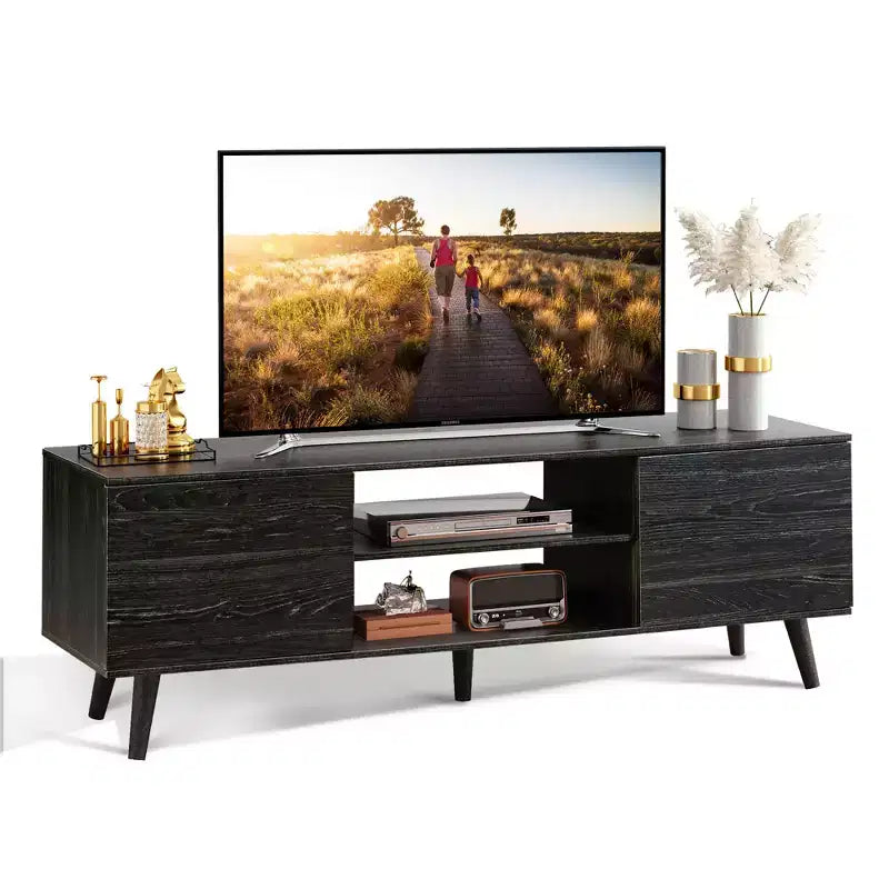 DEXYLLO meuble TV pour téléviseurs 55 60 pouces, centre de divertissement bohème avec armoires de rangement, console TV pour décoration de salon