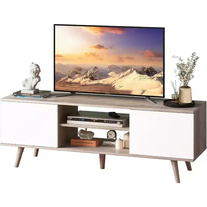 DEXYLLO meuble TV pour téléviseurs 55 60 pouces, centre de divertissement bohème avec armoires de rangement, console TV pour décoration de salon