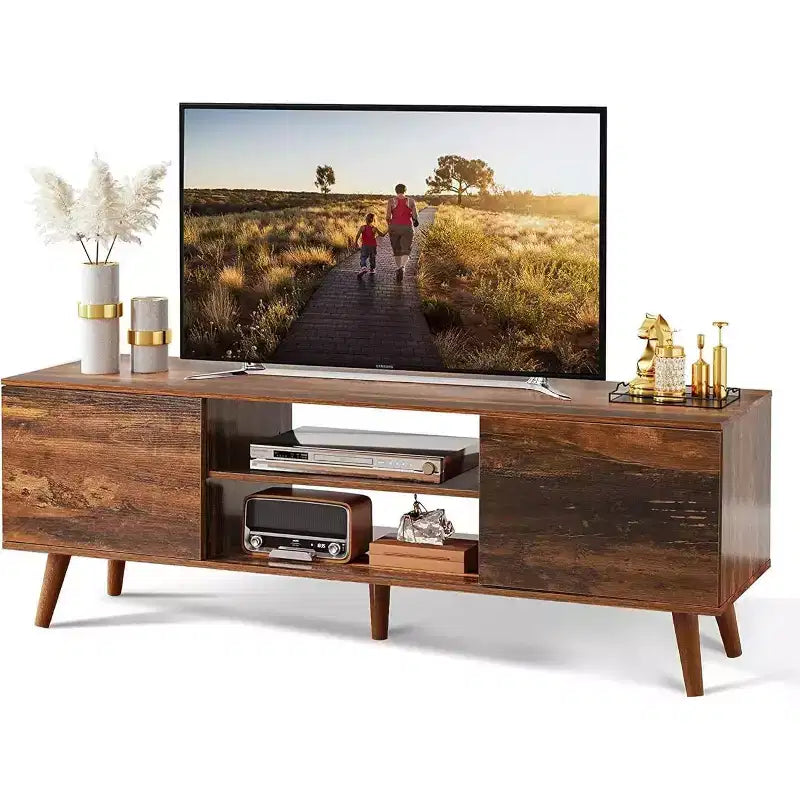 DEXYLLO meuble TV pour téléviseurs 55 60 pouces, centre de divertissement bohème avec armoires de rangement, console TV pour décoration de salon