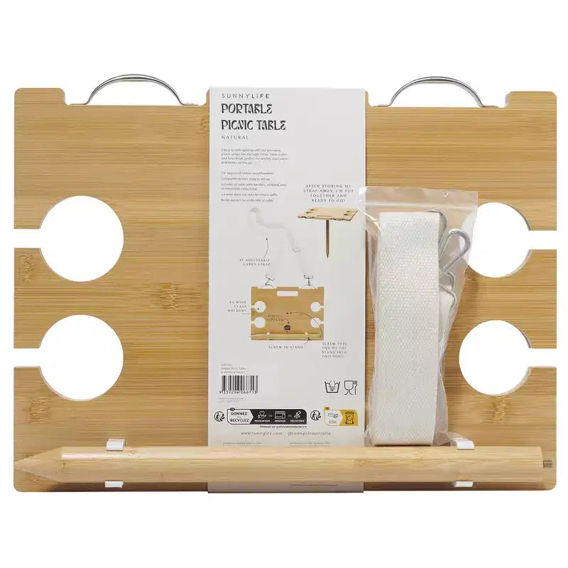 Sunnylife : Table de pique-nique portable - Le Weekend Natural - Support à snacks en bambou