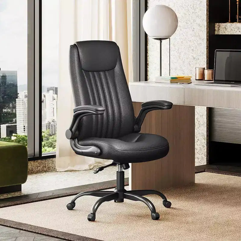 Chaise de bureau ergonomique à dossier haut, chaise de bureau avec accoudoirs rabattables réglables, soutien lombaire et appuie-tête épais