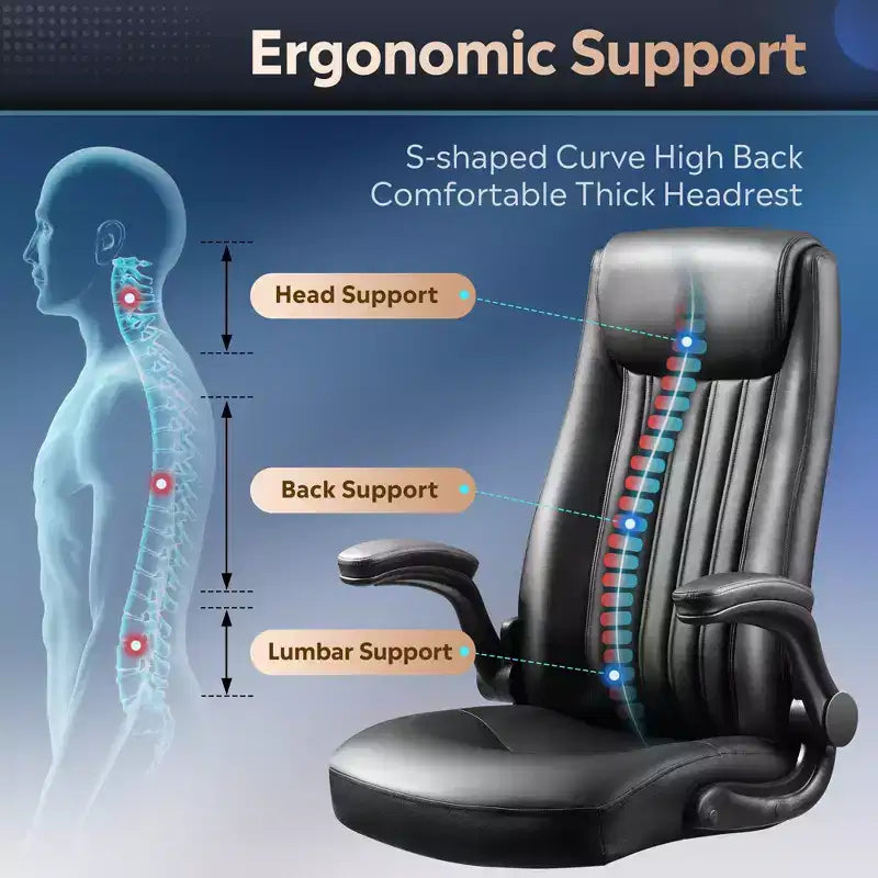 Chaise de bureau ergonomique à dossier haut, chaise de bureau à accoudoirs relevables réglables avec soutien lombaire et appui-tête épais