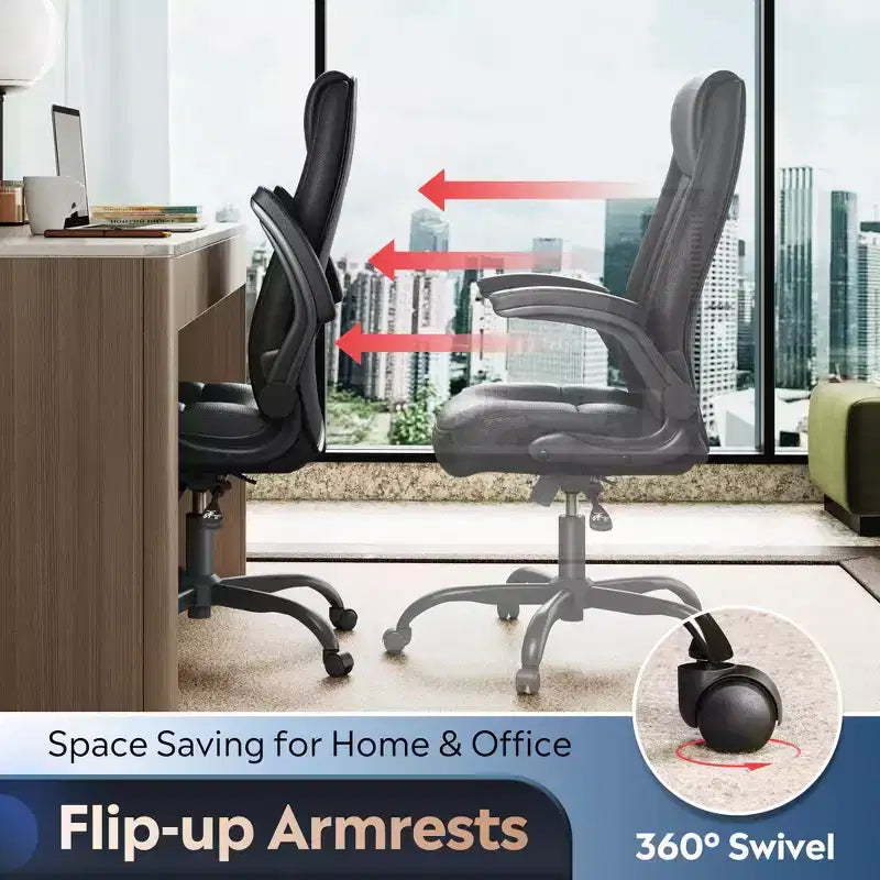 Chaise de bureau ergonomique à dossier haut, chaise de bureau à accoudoirs relevables réglables avec soutien lombaire et appui-tête épais
