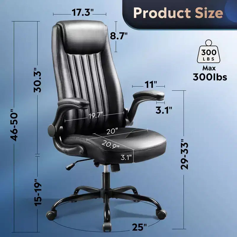 Chaise de bureau ergonomique à dossier haut, chaise de bureau à accoudoirs relevables réglables avec soutien lombaire et appui-tête épais