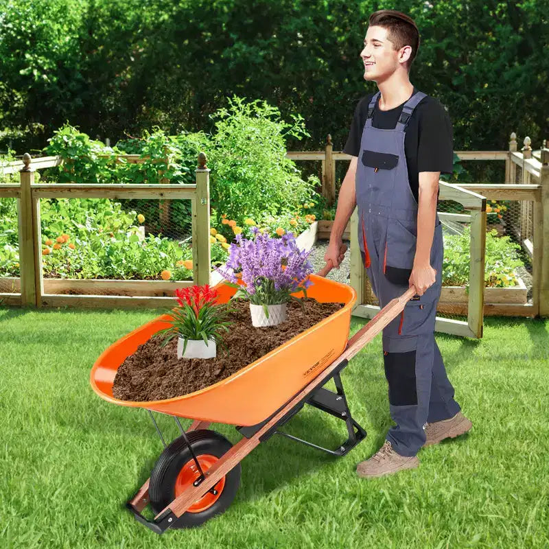 VEVOR Brouette, charge 6 pi³ et capacité 330 lbs, brouette de jardin à benne basculante à une roue avec poignée métallique et roues à bande large 16
