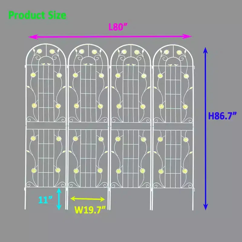 Lot de 4 treillis de jardin en metal 86,7 x 19,7, treillis antirouille pour plantes grimpantes, support de fleurs d'extérieur, vert
