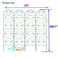 Lot de 4 treillis de jardin en metal 86,7 x 19,7, treillis antirouille pour plantes grimpantes, support de fleurs d'extérieur, vert