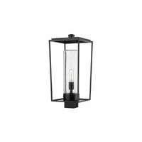 Sheridan Borne d'éclairage extérieur 1 lumière - Lanterne en acier noir avec abat-jour en verre bullé