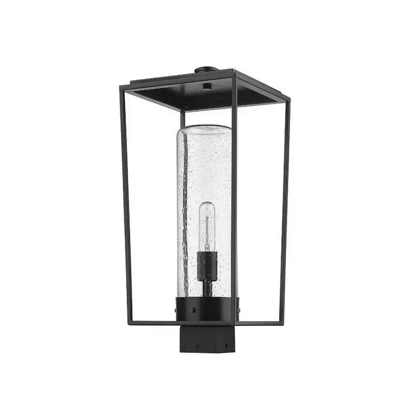 Sheridan Borne d'éclairage extérieur 1 lumière - Lanterne en acier noir avec abat-jour en verre bullé