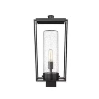 Sheridan Borne d'éclairage extérieur 1 lumière - Lanterne en acier noir avec abat-jour en verre bullé