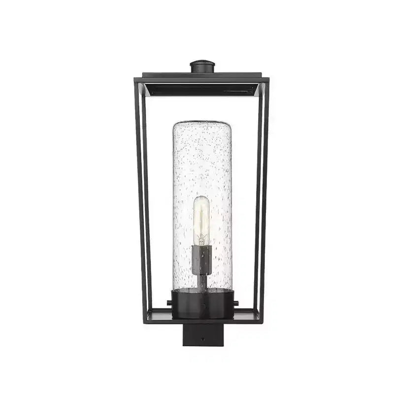Sheridan Borne d'éclairage extérieur 1 lumière - Lanterne en acier noir avec abat-jour en verre bullé