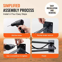 VEVOR Support à selle avec barre de protection, 60,5 x 32 x 25,9 cm, lot de 2 supports muraux pour selles, support de selle en acier robuste, support de selle pour selles Western et anglaises