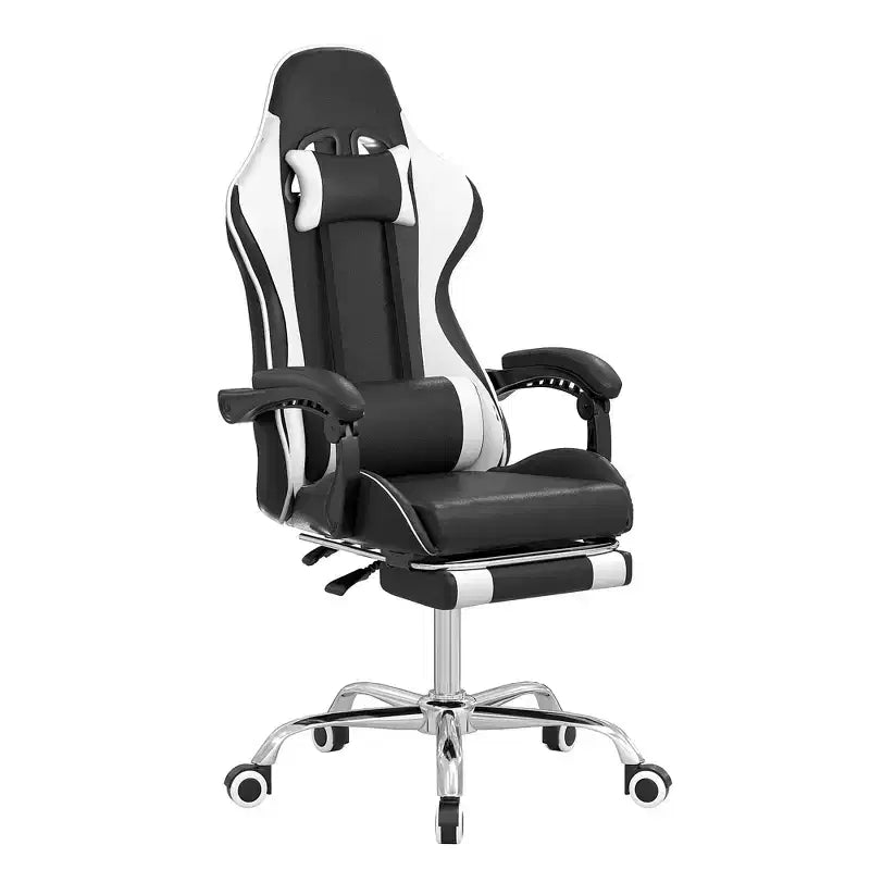 Chaise de jeu inclinable VECELO, Chaise de jeu ergonomique en similicuir réglable en hauteur avec repose-pieds et soutien lombaire, Noir