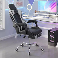 Chaise de jeu inclinable VECELO, Chaise de jeu ergonomique en similicuir réglable en hauteur avec repose-pieds et soutien lombaire, Noir