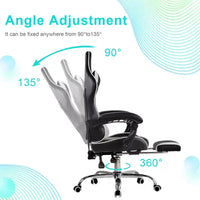 Chaise de jeu inclinable VECELO, Chaise de jeu ergonomique en similicuir réglable en hauteur avec repose-pieds et soutien lombaire, Noir