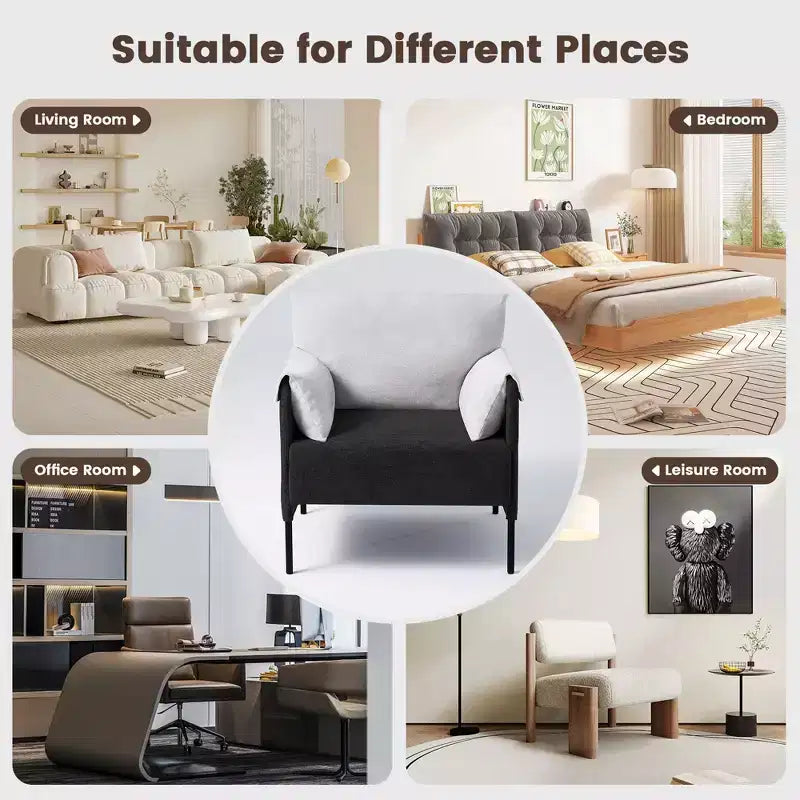 Fauteuil d'appoint surdimensionné en chenille, fauteuil sofa à grande assise, fauteuil moderne de lecture pour chambre salon (lot de 2