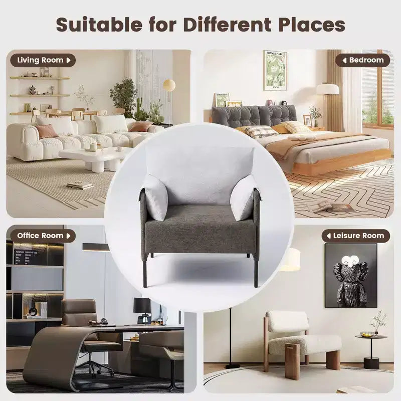 Fauteuil d'appoint surdimensionné en chenille, fauteuil sofa à grande assise, fauteuil moderne de lecture pour chambre salon (lot de 2