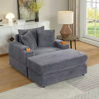 Canapé avec 2 coussins décoratifs et un pouf, Canapé confortable - Canapé profond pour salon