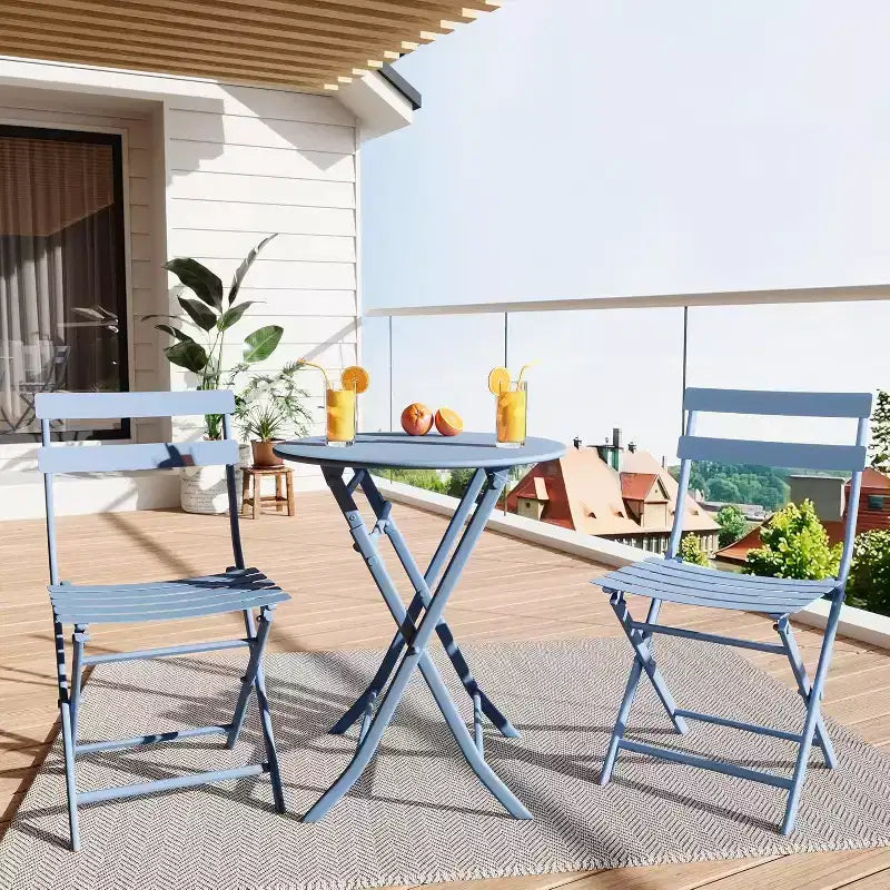 Ensemble bistro pliant 3 pièces vert, table et chaises à armature métallique pour petits espaces, utilisation intérieure/extérieure