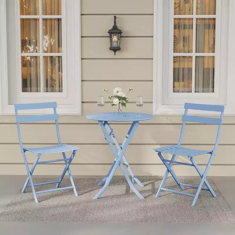 Ensemble bistro pliant 3 pièces vert, table et chaises à armature métallique pour petits espaces, utilisation intérieure/extérieure
