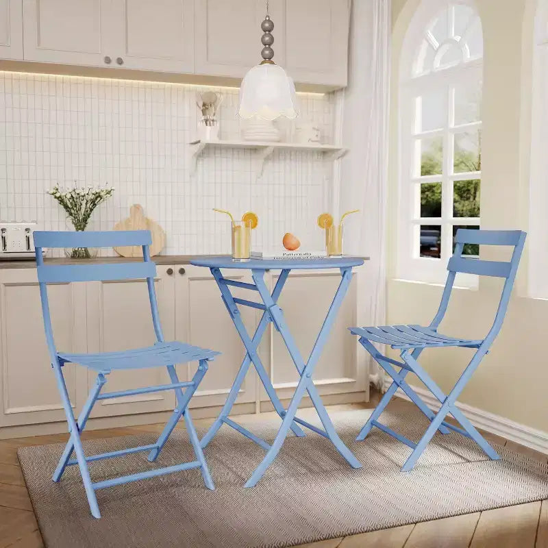 Ensemble bistro pliant 3 pièces vert, table et chaises à armature métallique pour petits espaces, utilisation intérieure/extérieure