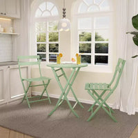 Ensemble bistro pliant 3 pièces vert, table et chaises à armature métallique pour petits espaces, utilisation intérieure/extérieure