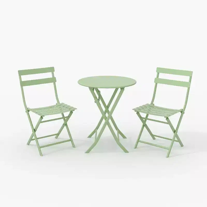 Ensemble bistro pliant 3 pièces vert, table et chaises à armature métallique pour petits espaces, utilisation intérieure/extérieure