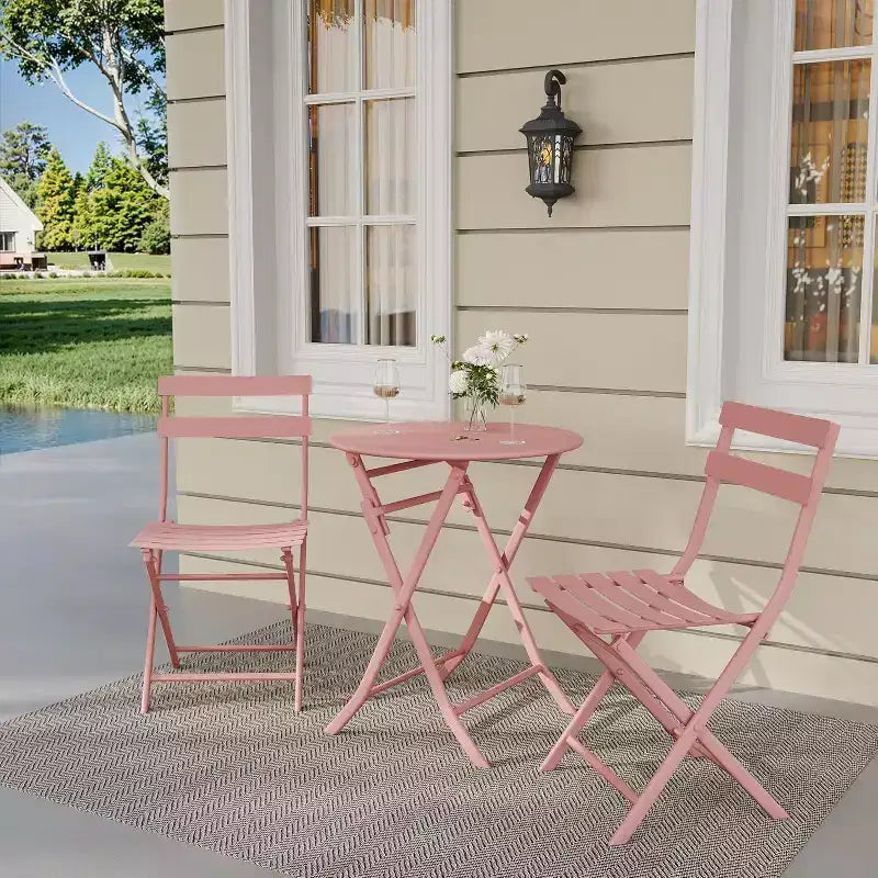 Ensemble bistro pliant 3 pièces vert, table et chaises à armature métallique pour petits espaces, utilisation intérieure/extérieure
