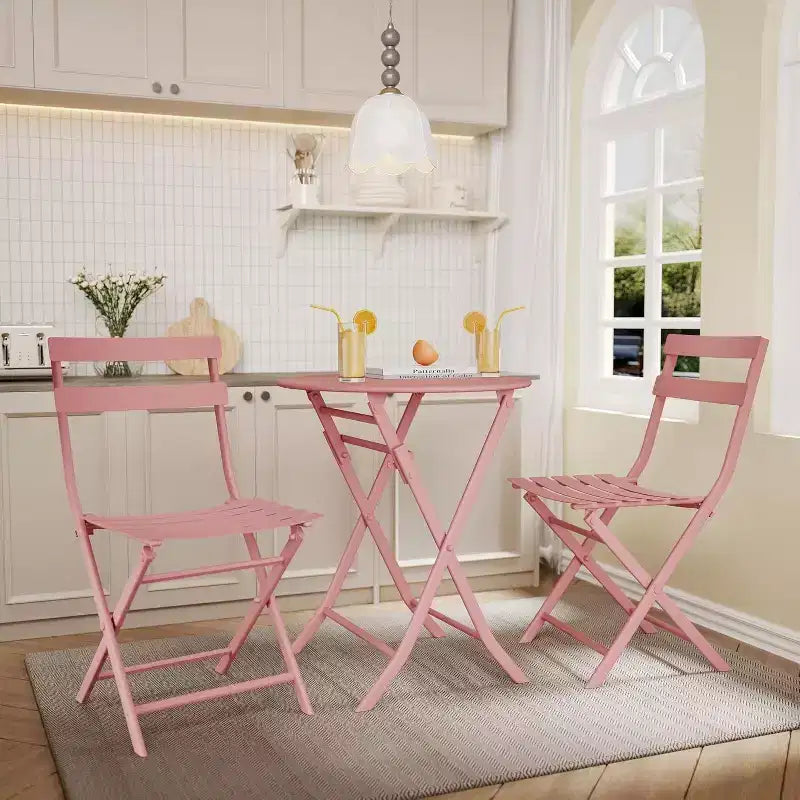 Ensemble bistro pliant 3 pièces vert, table et chaises à armature métallique pour petits espaces, utilisation intérieure/extérieure