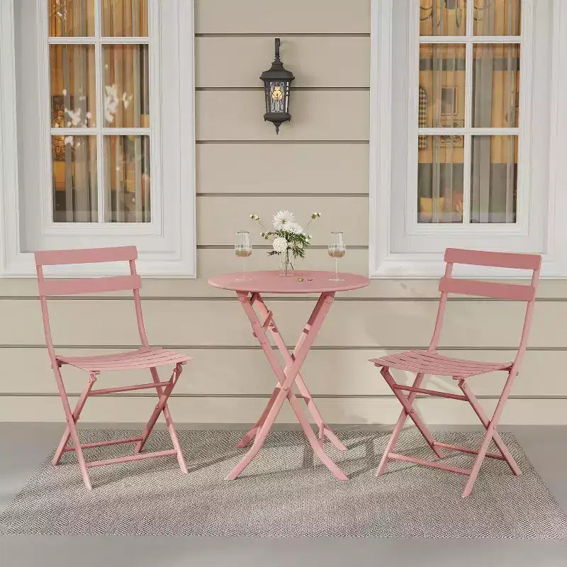 Ensemble bistro pliant 3 pièces vert, table et chaises à armature métallique pour petits espaces, utilisation intérieure/extérieure