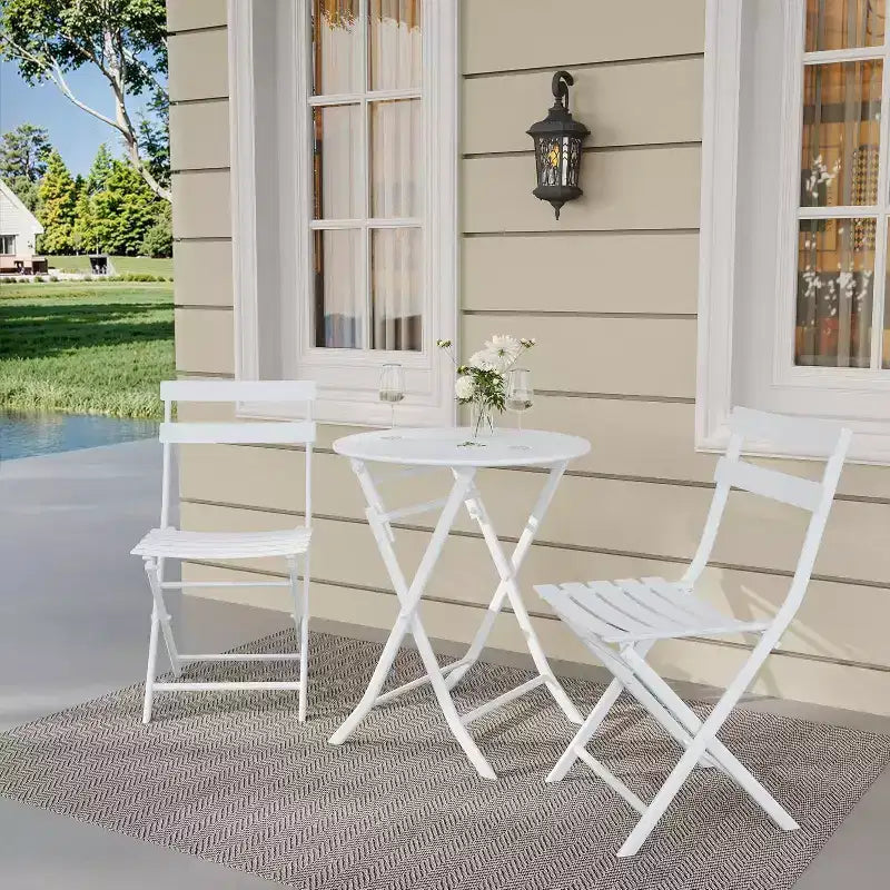 Ensemble bistro pliant 3 pièces vert, table et chaises à armature métallique pour petits espaces, utilisation intérieure/extérieure