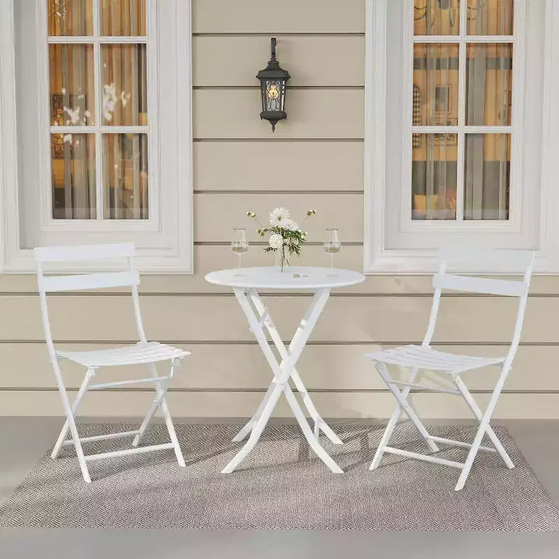 Ensemble bistro pliant 3 pièces vert, table et chaises à armature métallique pour petits espaces, utilisation intérieure/extérieure