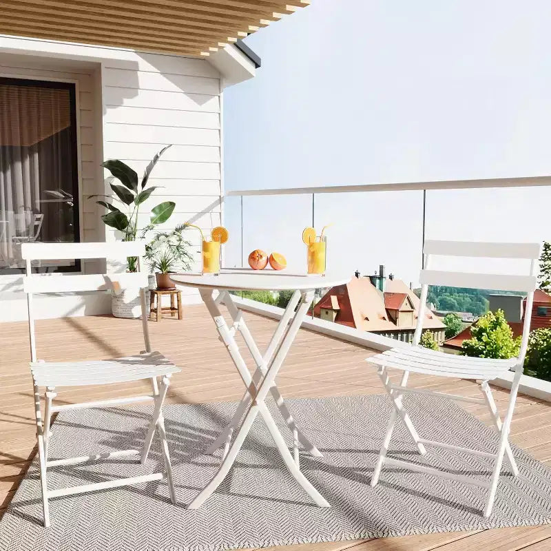Ensemble bistro pliant 3 pièces vert, table et chaises à armature métallique pour petits espaces, utilisation intérieure/extérieure