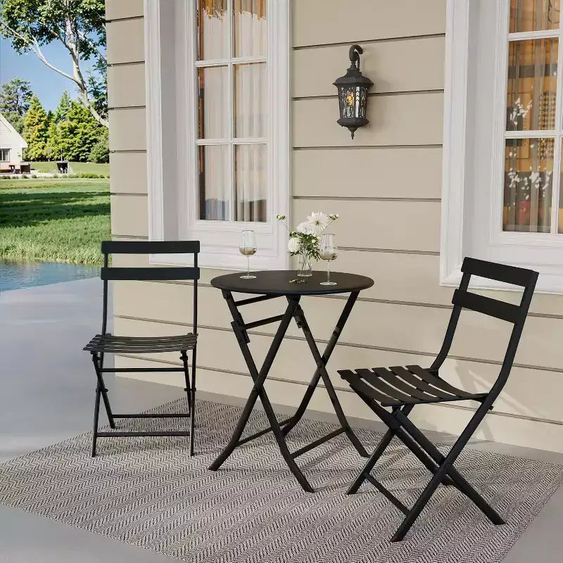 Ensemble bistro pliant 3 pièces vert, table et chaises à armature métallique pour petits espaces, utilisation intérieure/extérieure