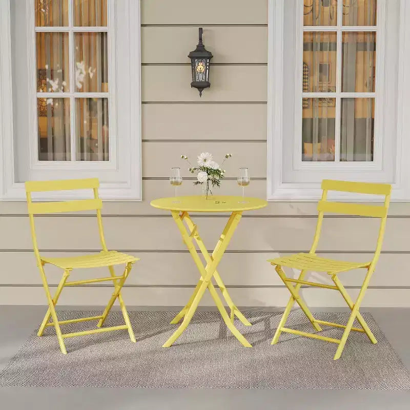 Ensemble bistro pliant 3 pièces vert, table et chaises à armature métallique pour petits espaces, utilisation intérieure/extérieure