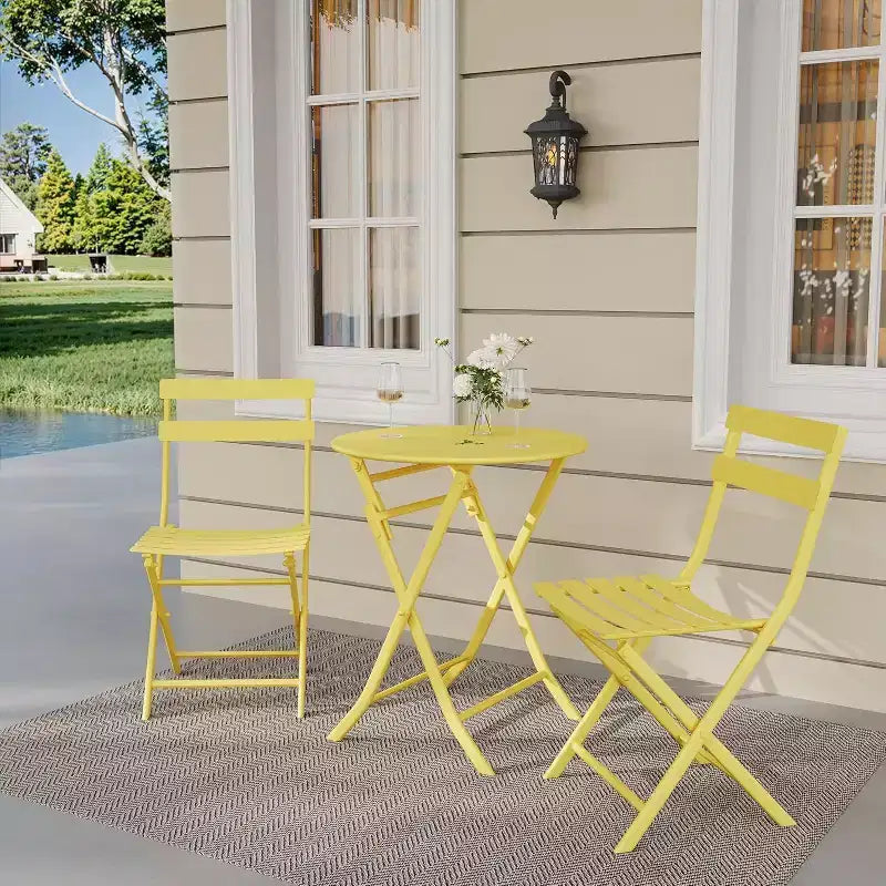 Ensemble bistro pliant 3 pièces vert, table et chaises à armature métallique pour petits espaces, utilisation intérieure/extérieure