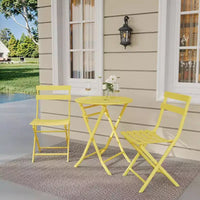 Ensemble bistro pliant 3 pièces vert, table et chaises à armature métallique pour petits espaces, utilisation intérieure/extérieure