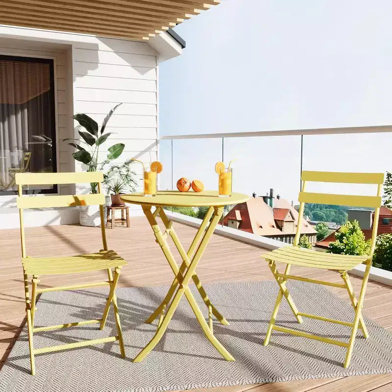 Ensemble bistro pliant 3 pièces vert, table et chaises à armature métallique pour petits espaces, utilisation intérieure/extérieure