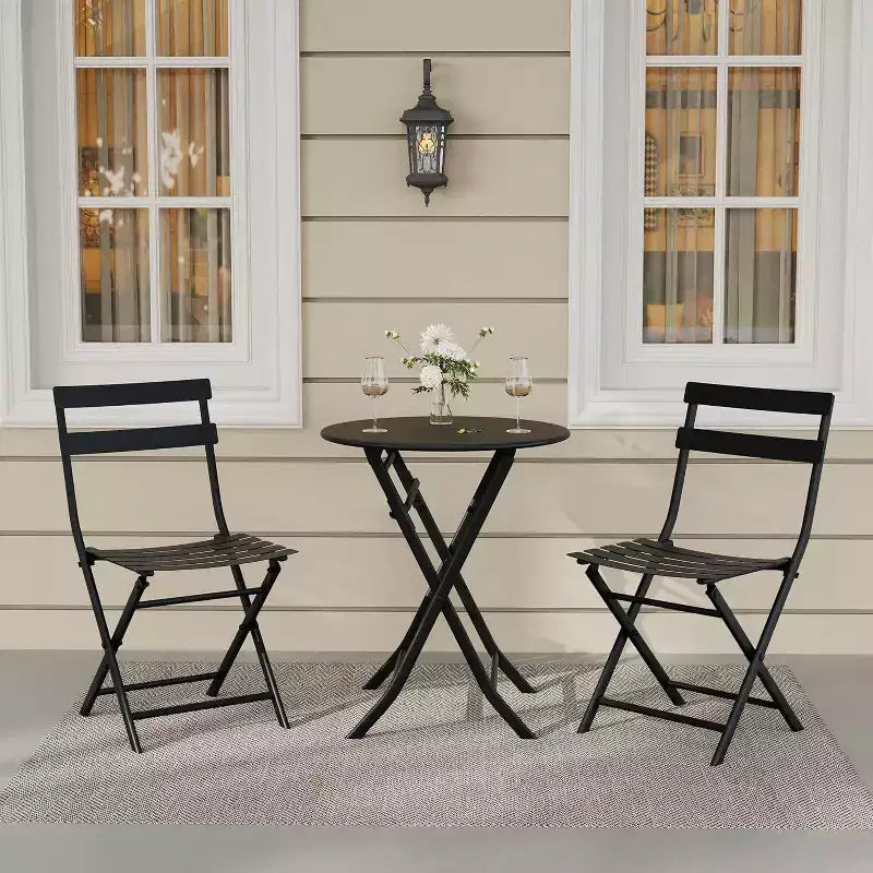 Ensemble bistro pliant 3 pièces vert, table et chaises à armature métallique pour petits espaces, utilisation intérieure/extérieure